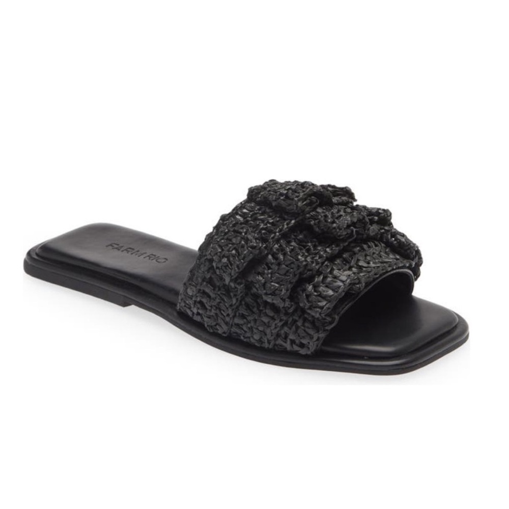 NEW Farm Rio Black Crochet Ruffle Slide Sandal
